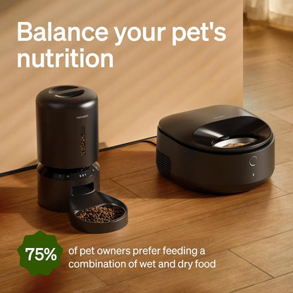 Product graphic showing the PETLIBRO Polar automatic wet cat feeder with its companion app