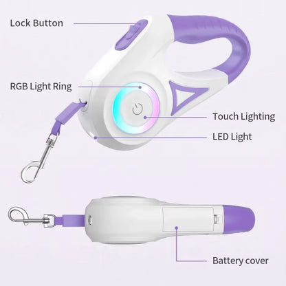 GlowPaw retractable leash handle held in a hand to show its ergonomic grip shape