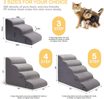 Side-by-side comparison of a shorter 4-step stair design against the taller 5-step CiWiVOKi stairs