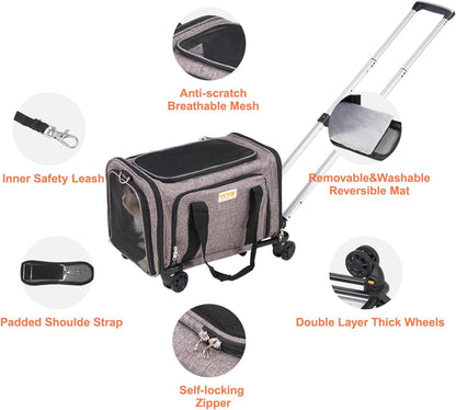 Close-up of the pet carrier's self-locking zipper pull and VEVOR branded fabric tag