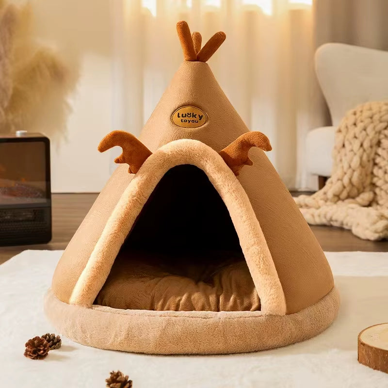 Interior padded mat of the cone-shaped pet tent removed and shown separately on its own