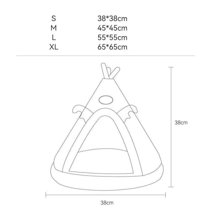 Cone-shaped pet tent shown empty from above highlighting its rounded base and peaked top