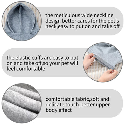 Close-up of the hoodie's wide neckline and elastic cuff construction with descriptive callouts