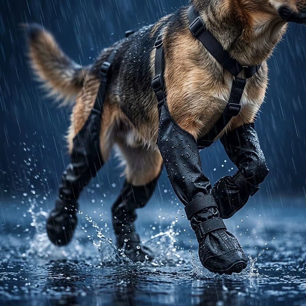 Comparison graphic contrasting the new PawGuard boot model with better anti-slip pads against an older model