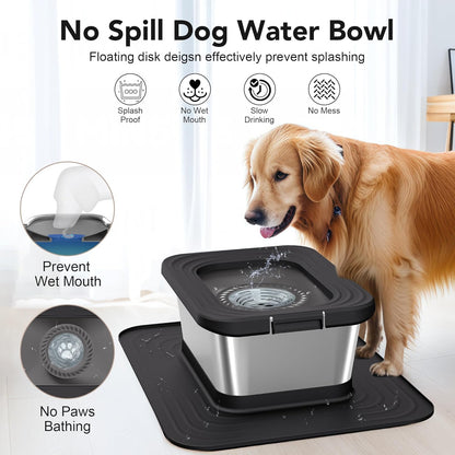 Two dogs, a Golden Retriever and a German Shepherd, next to the 10L stainless steel water bowl with two spare filter rings