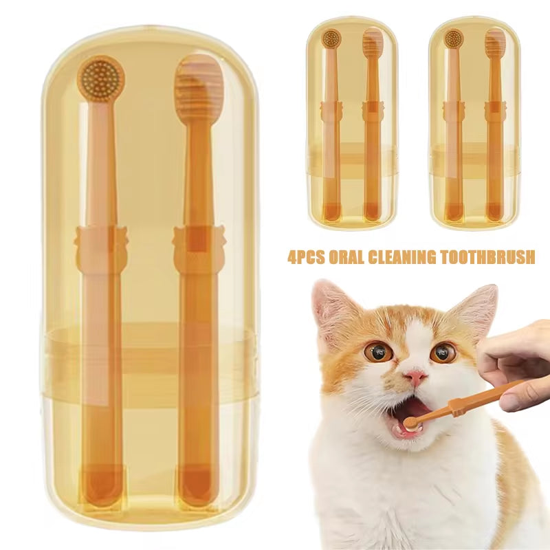 Orange dual-head silicone toothbrush and tongue scraper set inside its travel case