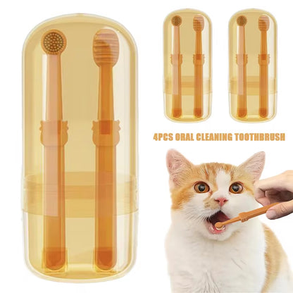 Orange dual-head silicone toothbrush and tongue scraper set inside its travel case
