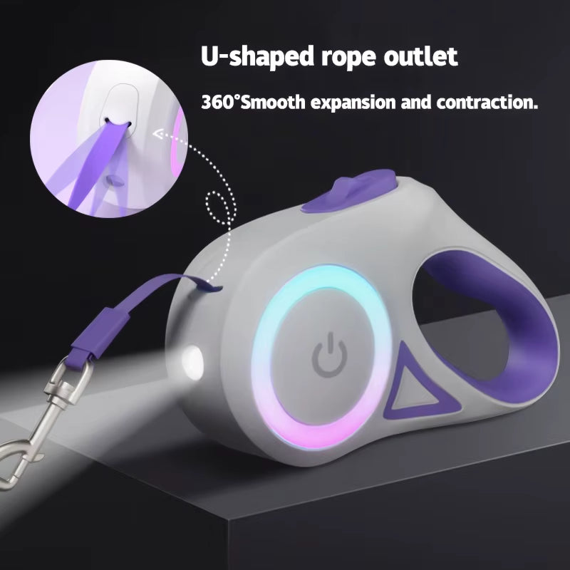 Close-up of the GlowPaw leash's retractable cord spool mechanism inside the housing