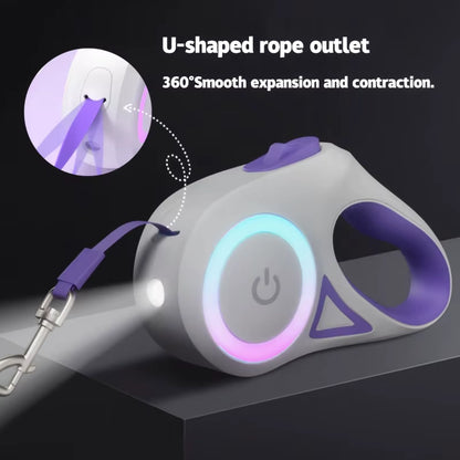 Close-up of the GlowPaw leash's retractable cord spool mechanism inside the housing