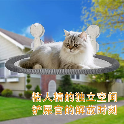 Close-up of the cat perch's suction cup mount showing its cartoon animal face design